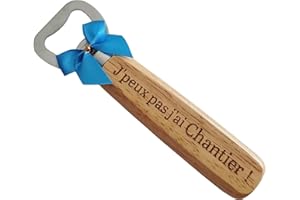 BOMOSKI Décapsuleur en Bois Gravé et Personnalisé sur les 2 Faces Thème Chantier et Bâtiment - Accessoire Chantier Humoristique, Cadeau Original Noël, Anniversaire pour Artisan