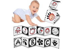 Vicloon Dwustronna książka z tkaniny, czarno-biała książka z tkaniny dla niemowląt, wielokrotnego użytku, na 6-12 miesięcy i małych dzieci, wspomaga rozwój mózgu dziecka (czarny)