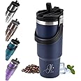 ILDOTove Double Wall Tumbler with Lid and Straw, Stainless Steel Insulation Cup, Water Cup, Vacuum Thermal Coffee Mug, Hot and Cold Travel Mug, Leakproof and Car-Friendly (Dark Blue, 890ml)