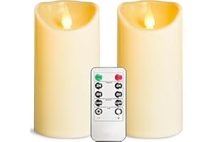 YIWER Lot de 2 bougies LED sans flamme à piles avec minuteur à distance, ne fondent pas, bougies en plastique ivoire D 3,15 x H 6 cm pour fête, Noël, Saint-Valentin