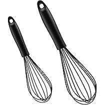 Frusta Silicone Set Da 2 Pezzi Nero Fruste Cucina Con Rivestimento Antigraffio Impugnatura Ergonomica e Presa Sicura Frusta a Mano In Plastica e Silicone