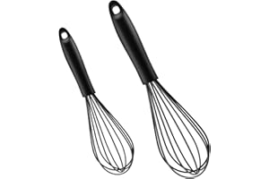 XUHN Schneebesen Silikon Set 2 Stück Schwarz Silikondrähte Ballonschneebesen Antihaftbeschichtung Küchen Edelstahl Rührbesen Für Mischen, Schlagen, Aufschäumen Und Rühren