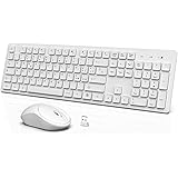 Tastiera e Mouse Wireless, 2,4GHz Ergonomica Mouse Tastiera senza Fili, Full-Size con Mouse Silenzioso, Lunga Durata della Ba