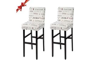 Jaotto Coprisgabelli Cucina con Schienale 2 Pezzi,Fodere Coprisedia Elasticizzati con Schienale Basso Universale,Copertura per Sgabello Alto Quadrato per Bar Caffettiere Bancone(Cappuccino,2 Pezzi)