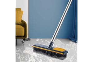 GNCLOUD Floor Scrub Brush with Long Handle, Floor Scrubber and Squeegee for Cleaning Bathroom, Garage, Wall, Swimming Pool, Patio and Kitchen, Navy+yellow, 110*23cm, (BROOMS123)