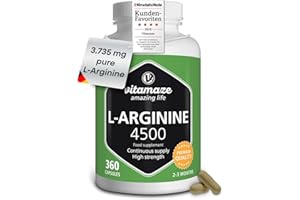 VITAMAZE - AMAZING LIFE L-Arginine High Strength 4500 mg per Daily Dosage - 360 Capsules of 750 mg - Sport Performance Booster - Natural Supplement of Pure L Arginine Without Additives, German Quality- Vitamaze