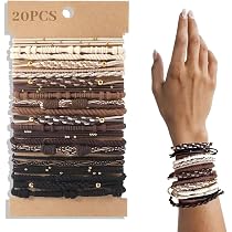 Elastische Haargummis Geflochten Mit Perlen – 20 Stück In Blau, Rosa, Perle | Als Haarband Oder Armband Tragbar
