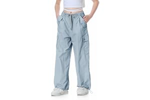 Rolanko Pantalon Cargo Parachute Baggy pour Filles, Pantalon de Jogging Vintage Y2K avec Taille Élastique Ajustable pour Enfants
