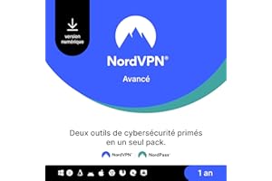 NordVPN Avancé, 1 An, Pack VPN + Gestionnaire de Mots de Passe, Code Numérique