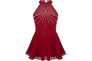 Alvivi Eiskunstlauf Kleid Mädchen Ballettkleid mit Strass Rollschuhkleid Wettbewerb Gymnastik Tanzkleid Gymnastik Turnanzug