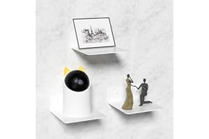 Wisfame Wandregal Metall Weiß 3er-Set, Kleine Schweberegal 12.5cm Mini Regal Ohne Bohren, Wand Montierte Display Regal Rack für Schlafzimmer, Wohnzimmer, Smart Lautsprecher, Sammlungen,Uhr, Dekoration