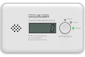 WISUALARM Kohlenmonoxid Melder,10 Jahre Batterie, CO Melder, Kohlenmonoxid Melder Testsieger, CO Warner mit LCD Display und Test/Silence Taste, TÜV Zertifiziert nach EN 50291 (Standalone)