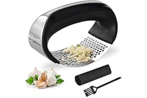Ever Last® Garlic Press Garlic Crusher Kitchen Garlic Rocker | 304 Stainless Steel | Premium Quality, Ginger Crusher, Ergonomic Handle Garlic Peeler, Cleaning Brush, Easy to Use & Clean Kitchen Tool