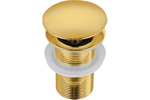 BALNEO Bouchon Évier Universel Click Cone Pop-Up Doré, Laiton, Antirouille, 4 Joints, Joint, Bonde, 66mm X G1 1/4, sans Trop-Plein, Click A