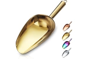 Berglander Gold Ice Scoop de 6 oz, titanio, chapado en oro, metal, para hacer hielo, multiusos para dulces, bodas, cocina, bar, fiesta, mascota, animal, perro, comida