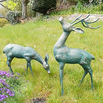 Garden Ornaments - Large Deer Antique Bronze Sculptures: Amazon.co.uk