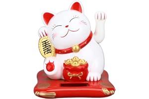 PLPLAAOO Gatto Fortunato ad energia Solare Che sventola Il Braccio Decorativo Giapponese Che sventola Il Gatto Che dà Il Benvenuto al Gatto della Fortuna Che sventola Regalo di Apertura per Il(Bianco)
