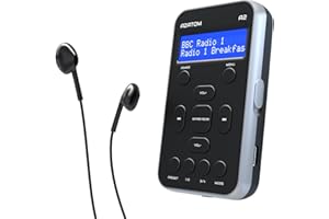 Portable DAB/DAB+ & FM Digital Radio | Sports Earphones Included | Clear Digital Display | Rechargeable Battery (10-12 Hours) | Perfect for Sports, Hiking or Working | AZATOM A2 (Black)