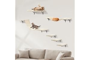 AFYHA Ensemble mural d'escalade pour chat XXL avec escalier mural, hamac, pont à chat, planche à gratter et arbre à chat, meubles muraux pour chat – 6 éléments muraux pour chat (beige)