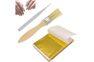 QIANEFFORT 100 Sheets Gold Leaf,100 Sheets Edible Gold Leaf,Imitation Gold Leaf Edible for Cakes,Gold Paper,Gold Leaf Kit with Brush Tweezer,Foil Art for Cakes,Crafts,Resin Art,Furniture,Canvas, Decorating