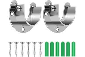 MORJCG 2Pcs Wardrobe Pole Brackets, Curtain Pole Brackets, Wardrobe Rail Bracket, Wardrobe Pole and Fittings, Curtain Rail Brackets, Flange Rail Rod Holder with Screws for Wardrobe Bracket Curtain Socket Kit