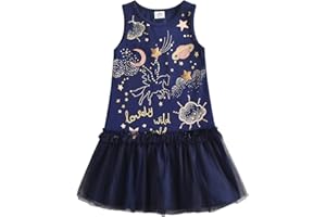 VIKITA Vestito Ricamo Floral Manica Lunga Cotone Bambina 1-8 Anni