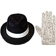 labreeze Sequin King of Pop Glove with Black Trilby Hat Michael Jackson Sparkle Thriller Style Fancy Dress Set