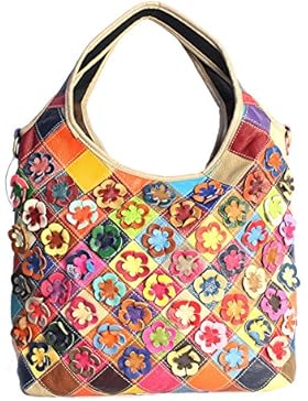 Moonsister Mode Damen Echts Leder Umhängetasche Schultertasche Tasche, Bunt Flower Broschierung Hobos Tasche Einkaufen...