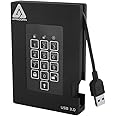 Apricorn Aegis Padlock Fortress FIPS 140-2 Level 2 Validated 256-bit Hardware Encrypted USB 3.0 Hard Drive with PIN Access, 1TB (A25-3PL256-1000F), Black