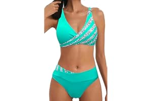 Yutdeng Bikini Mujer Reductor Push Up Traje de Baño Braga Alta Bañador con Relleno 2 Piezas Bikini de Lentejuelas Rayas Sexy Biquini Brasileño Conjuntos de Baño de Playa Deportivo