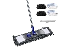 Masthome Floor Mops, Flat Mop with 4 Microfiber Reusable Pads, Microfibre Mop with Adjustable Handle for Laminate Wooden Floors, Dust Wet Dry Mops for Kitchen Bathroom Wall - Send Cleaning Scraper