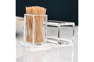 ANMOO Toothpick Holder, 2PCS Acrylic Box Transparent Square Cocktail Dispenser With Lid for Home/Party/Restaurant