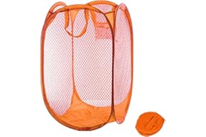 Qtopun Cesto portabiancheria pieghevole in rete, portatile, per la biancheria sporca, per camera da letto, camera dei bambini, dormitorio universitario e viaggi (arancione)