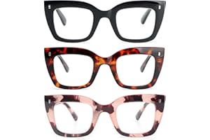 KoKoBin 3 confezioni di oversized occhiali da lettura quadrati da donna, anti luce blu con cerniere a molla occhiali