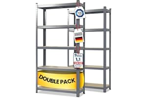 Floordirekt Lot de 2 étagères pour charges lourdes - Gris - 200 x 100 x 50 cm - 5 tablettes réglables (Lakota)