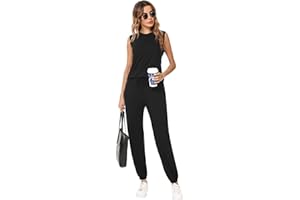 Totatuit Tuta Donna Estive Sportiva Donna Completo Due Pezzi Tuta Senza Maniche Canotta e Pantaloni Tuta Donna Completa Lunghi Casual con Tasche e Coulisse