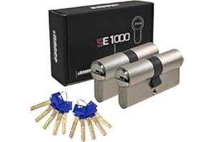 HEXIHER Cilindro de cerradura macizo con llave igual, juego de 2, cilindro de cerradura 30/30 latón con 10 llaves - Longitud: 60 mm, A: 30 B: 30 - SE1000