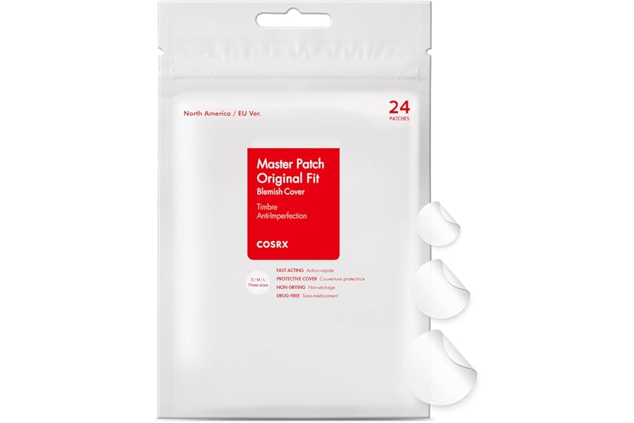 COSRX Master Patch Original Fit (24 counts) Absorbing Pimple Patches, Hydrocolloid Spot Treatment, Blemish Cover, Spot Stickers, 3 Sizes