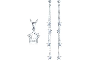 Yumilok Pendientes de mujer con borlas y collar de estrellas de plata de ley S925 colgante de moda con personalidad única y modelos versátiles