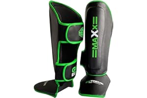 MAXX PRO BOXING GEAR MAXX Adult Premium Maya Grain Leather Boxing Shin Guards, Ultimate Instep Pad Leg Protectors for Martial Arts Support