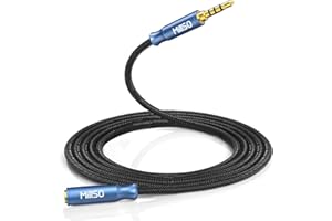 MillSO 3.5mm Headphone Extension Cable Nylon Braided (8 FT/2.4 M) 4 Pole TRRS Male to Female Stereo Aux Audio Extension Cable for PC Smartphone Speaker or More Devices - [Seablue Young Series]