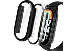 Hianjoo Etui kompatybilne z Xiaomi Mi Band 8, etui ochronne z poliwęglanu i ochrona wyświetlacza, folia ochronna kompatybilna z Xiaomi Mi Band 8 - [2 sztuki], przezroczyste + czarne