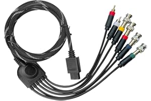 Jerilla N64 RGBS Component Cable, RGB RGBs AV Audio Video Cable 1.8m with 4 BNC Connectors Compatible with Nintendo 64/GameCube/SNES/SFC Console, CRT Monitor