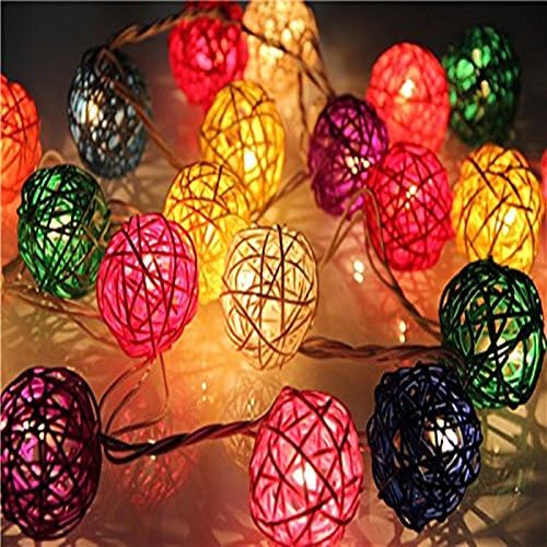Sztrokia Warm White LED Ball String Fairy Light Delicately Handmade 20 Rattan Balls 2.5M Battery Operated Ideal For Indoor Outdoor Activity (Multicolor)