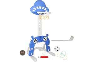 Ansobea Zestaw dziecięcych koszyków do koszykówki, 4 w 1, kosz do koszykówki dla dzieci, z regulacją wysokości, bramka do piłki nożnej i gra w rzucanie dla małych dzieci, do użytku wewnątrz i na