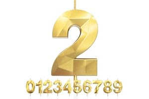 LFWZRY Birthday Candles Numbers 2, 5 cm 3D Gold Birthday Candles, Candles Birthday, Number-Shaped Candle, Cake Decoration Birthday for Birthday Party, Weddings, Anniversaries, Birthday Candle Number 2