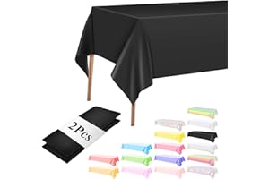AMFUN 2 szt. Czarny prostokątny plastikowy obrus na stół (137 cm x 274 cm), do wycierania, wodoodporny obrus na baby shower, wydarzenia, ślub, urodziny, Boże Narodzenie, przyjęcie, dekoracje stołu do