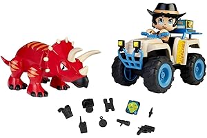 Pinypon Action 700016772 Wild Quad con Dino, Set Que Incluye un vehículo de Juguete, un Styracosaurus Rojo y un muñeco Pinypon Explorador para el Quad, para niños Desde 4 años de Edad, Multicolor