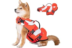 AOAKY Dog LifeJackets Dinosaur Shark Dog Lifejacket Dog Buoyancy Aid Dog Saver Life Jacket Dog Swimming Vest Adjustable Life Jacket for Dogs Shrimp Summer Swimsuit Coat Swimsuit Dog Jacket Life (Orange, L)