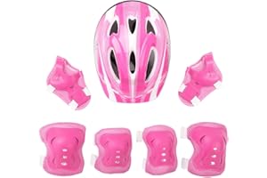 MSemis Casque Vélo Enfant 7 Pcs Set de Protection Roller pour Enfant Fille Garçon Casque Réglable Coudières Genouillère Protège-Poignets Protection Trottinette Skateboard